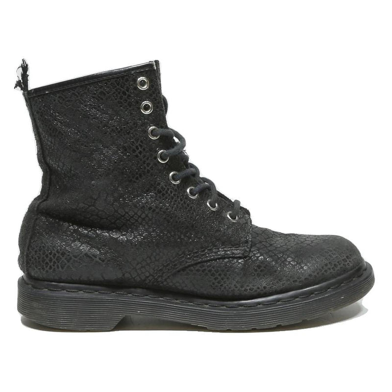 DR MARTENS Womens Lace-Up Boots Black Leather UK 8 Stylish Pattern Comfort