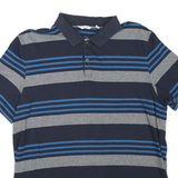 CALVIN KLEIN Mens Blue & Grey Striped Short Sleeve Polo Shirt L Classic Cotton