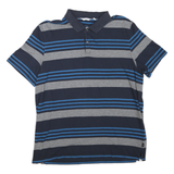 CALVIN KLEIN Mens Blue & Grey Striped Short Sleeve Polo Shirt L Classic Cotton