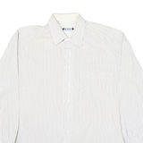 JAC TISSOT Mens White & Grey Striped Shirt L Cotton Blend Button Collar Formal