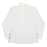 JAC TISSOT Mens White & Grey Striped Shirt L Cotton Blend Button Collar Formal