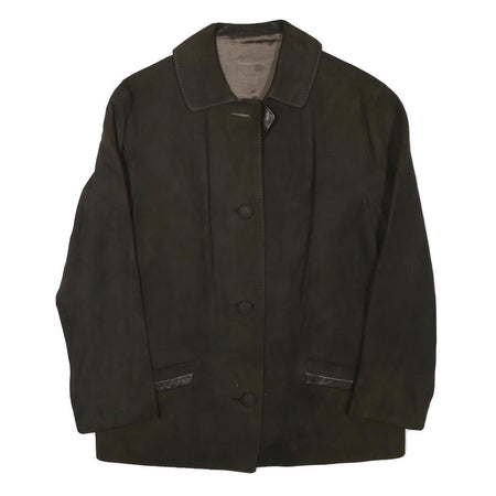 GRITEN Womens Black Suede Button Jacket XS Classic Regular Fit Plain Stylish