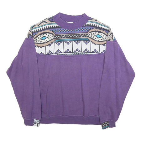 ROX LINE Womens Purple Geometric Pattern Crew Neck XL Sweatshirt Retro Style