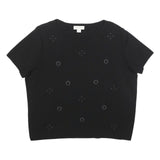 MONSOON Womens Black Embellished Basic Short Sleeve Crew Neck Top UK 14