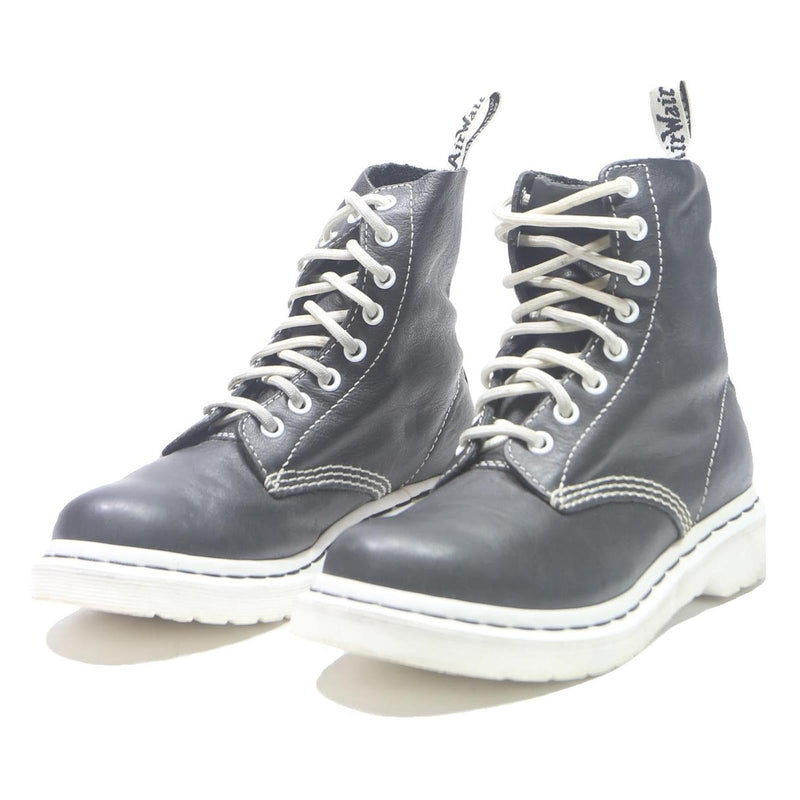 DR MARTENS 1460 Pascal Womens Black & White Leather Ankle Boots UK 4 Lace-Up
