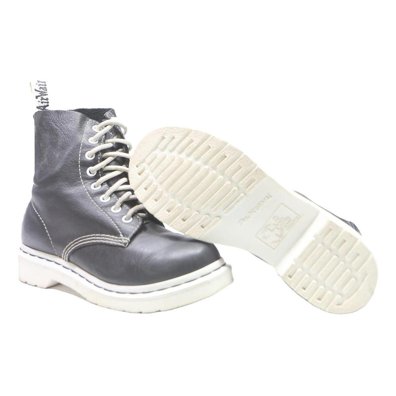 DR MARTENS 1460 Pascal Womens Black & White Leather Ankle Boots UK 4 Lace-Up