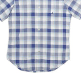 NAUTICA Mens Blue & White Plaid Shirt S Cotton Short Sleeve Casual Summer Button