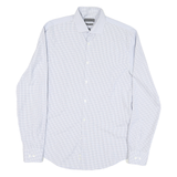 CALVIN KLEIN Mens Blue & White Check Shirt M Cotton Blend Formal Long Sleeve