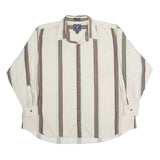 CHAPS RALPH LAUREN Mens Cream & Brown Striped Shirt 2XL Cotton Long Sleeve