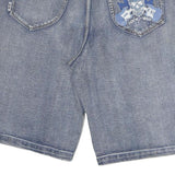 RED BBQ Mens Denim Blue Casual Shorts Skull Print Rock N Roll M W34 Relaxed Fit