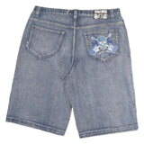 RED BBQ Mens Denim Blue Casual Shorts Skull Print Rock N Roll M W34 Relaxed Fit