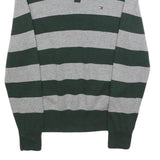 TOMMY HILFIGER Mens Green & Grey Patterned Jumper V-Neck Basic Knit XS Cotton