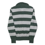 TOMMY HILFIGER Mens Green & Grey Patterned Jumper V-Neck Basic Knit XS Cotton