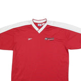 REEBOK Mens Red & White Graphic T-Shirt L V-Neck Short Sleeve Polyester
