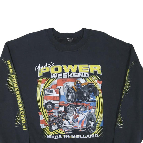 Mens Black Power Weekend Cotton Blend Crew Neck Sweatshirt M Pulling Event