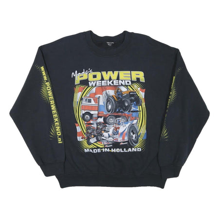 Mens Black Power Weekend Cotton Blend Crew Neck Sweatshirt M Pulling Event