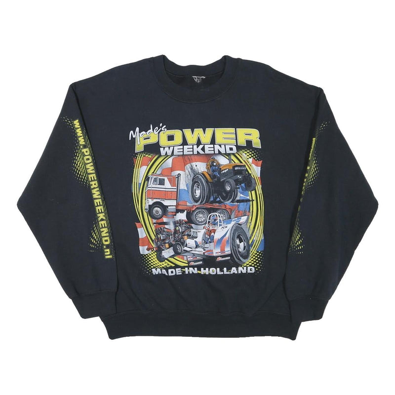 Mens Black Power Weekend Cotton Blend Crew Neck Sweatshirt M Pulling Event