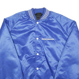 Mens Blue Centimark Button Nylon Bomber Jacket L Satin Finish Retro Style