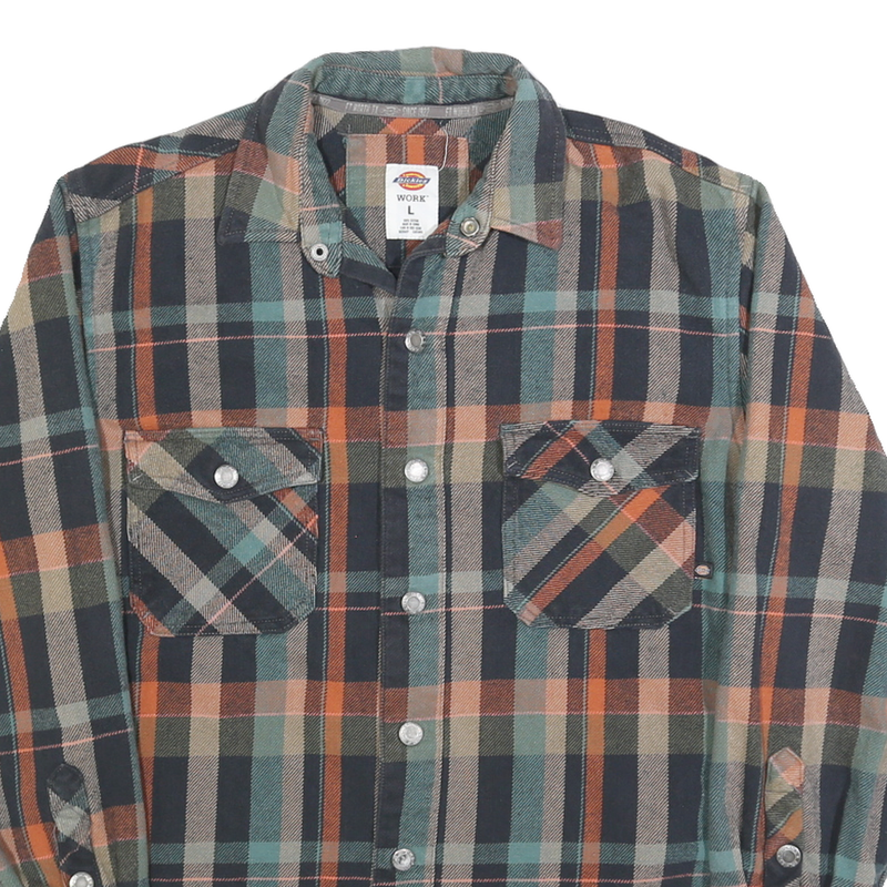 DICKIES Mens Blue & Orange Check Shirt L Workwear Durable Heavy Cotton
