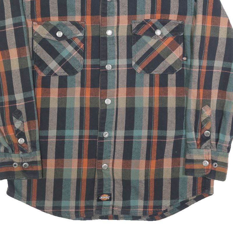 DICKIES Mens Blue & Orange Check Shirt L Workwear Durable Heavy Cotton