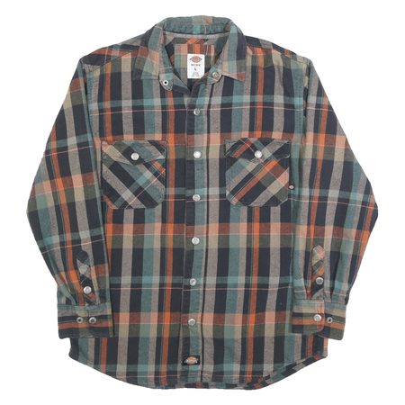 DICKIES Mens Blue & Orange Check Shirt L Workwear Durable Heavy Cotton