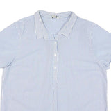 LL BEAN Womens Blue & White Striped Shirt Short Sleeve Collar L Cotton Blend