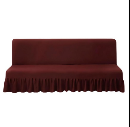 Anyseat Wine Red Armless Futon Slipcover – Stretch Sofa Bed Protector with Ruffle Skirt