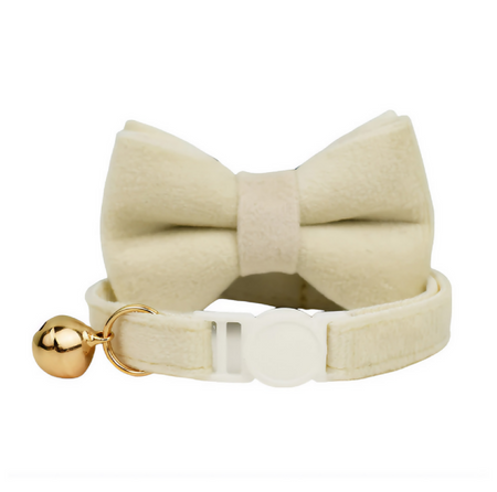 Anypet Stylish Off White Bow Cat Collar – Small Size with Safety Buckle, Bell & Durable Strap