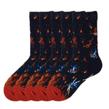 Anyfootwear 5 Pairs Size 5-9 Unisex Long Socks Cartoon On Fire Print Design Warm Winter Socks Comfortable Casual Foot Accessories