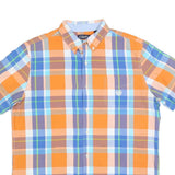 CHAPS Mens Orange & Blue Check Shirt L Button-Down Collar Short Sleeve