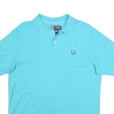 CHAPS Mens Blue Short Sleeve Plain M Cotton Blend Polo Shirt Classic Logo
