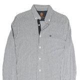 BOGNER Mens Grey & White Stripe Cotton Blend Shirt M Button-Down Collar Long