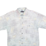 CARLETTI Mens White & Grey Abstract Print Shirt L Casual Cotton Blend Summer