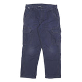 CARHARTT Mens Relaxed Navy Cargo Trousers W34 L30 Cotton Blend Zip Pocketed