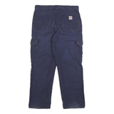 CARHARTT Mens Relaxed Navy Cargo Trousers W34 L30 Cotton Blend Zip Pocketed