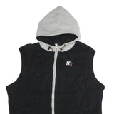STARTER Mens Black & Grey Hooded Sleeveless Jacket XL Polyester Zip Hooded