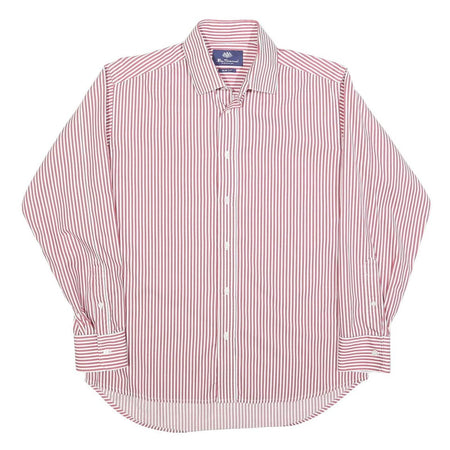 BEN SHERMAN Mens Red & White Striped Slim Fit Shirt L Formal Cotton Blend