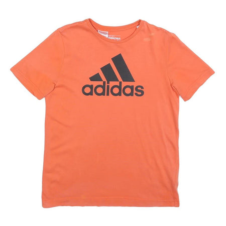 ADIDAS Boys Orange Logo Graphic T-Shirt 13-14Y Short Sleeve Crew Neck Casual