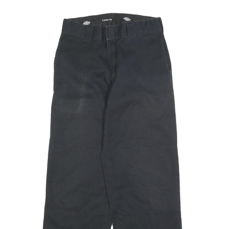 DICKIES Womens Cotton Blend Black Loose Fit Straight Trousers W26 L30 Casual
