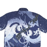 HARD ROCK CAFE Mens Blue & Light Blue Guitar Print Shirt L Polyester Blend