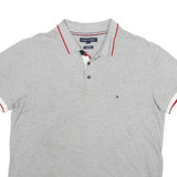 TOMMY HILFIGER Mens Grey Polo Shirt L Cotton Short Sleeve Slim Fit Classic