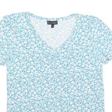 PHASE EIGHT Womens Blue & White Floral Cotton Blend Top Short Sleeve V-Neck UK