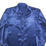 Mens Blue Satin Plain Shirt M Long Sleeve Button Closure Point Collar Classic