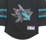 NHL Boys Black & Teal Sharks Hockey Jersey S Long Sleeve Crew Neck Official