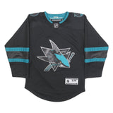 NHL Boys Black & Teal Sharks Hockey Jersey S Long Sleeve Crew Neck Official