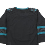 NHL Boys Black & Teal Sharks Hockey Jersey S Long Sleeve Crew Neck Official