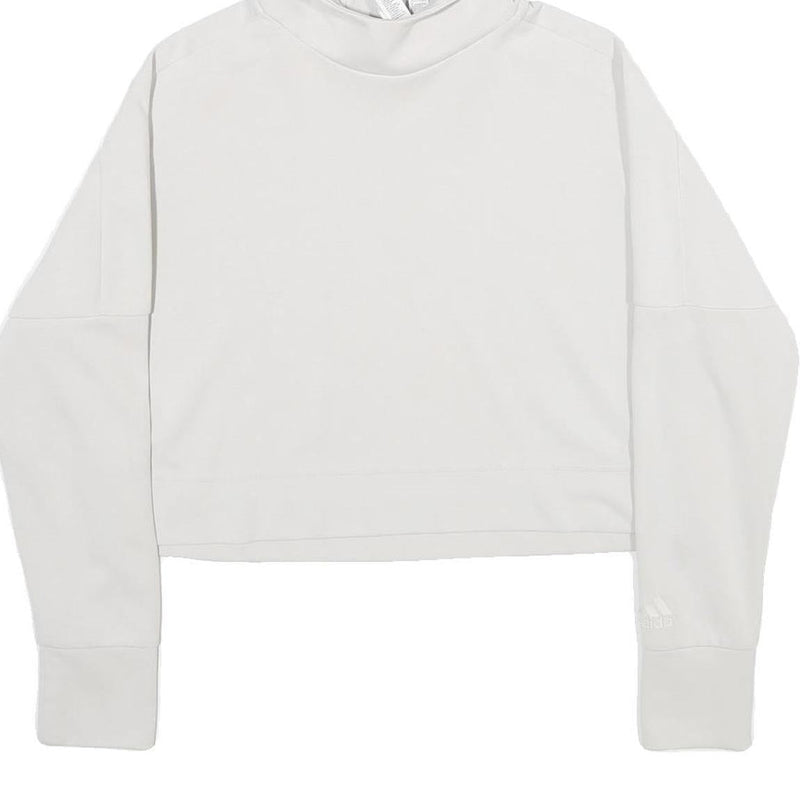 ADIDAS Womens White Pullover Hoodie XS Cropped Cotton Blend Sweatshirt