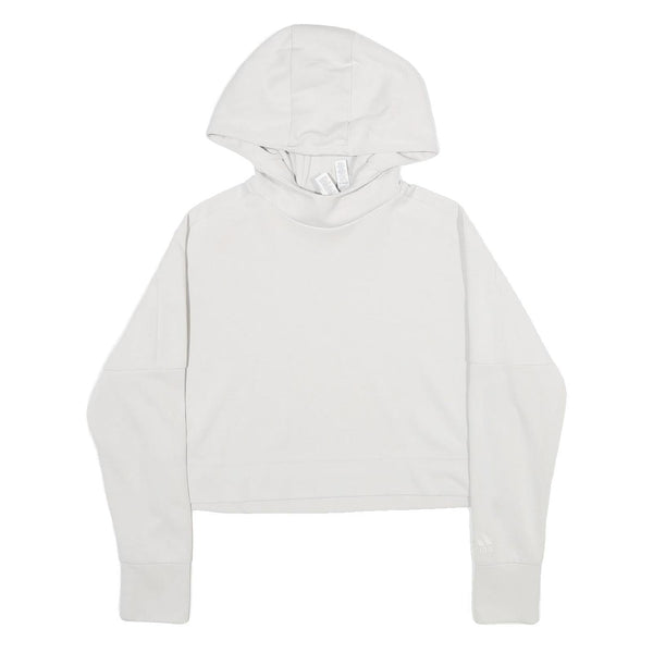 ADIDAS Womens White Pullover Hoodie XS Cropped Cotton Blend Sweatshirt