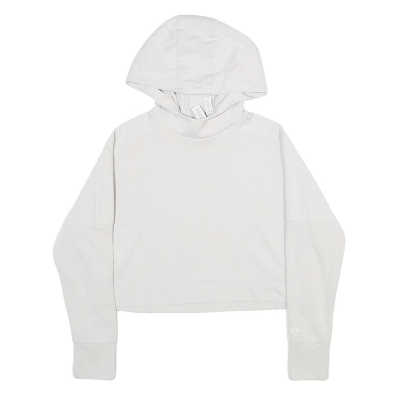 ADIDAS Womens White Pullover Hoodie XS Cropped Cotton Blend Sweatshirt