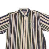 COLISEUM Mens Beige & Blue Stripe Shirt XL Button Down Pocket Cotton